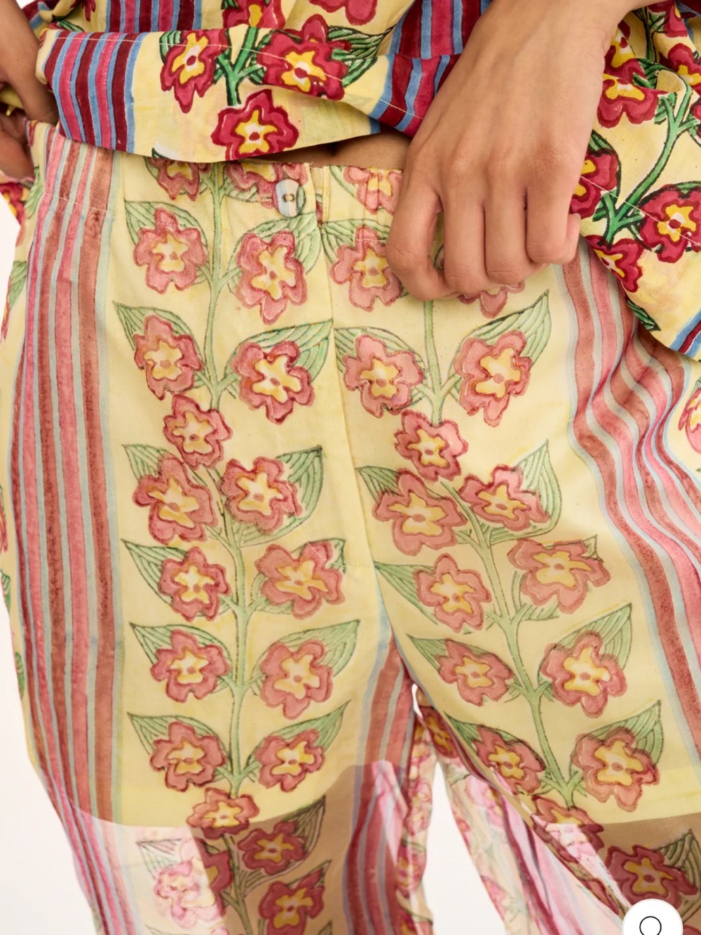 Rujuta Sheth NWT Bombay Pants Sheer Floral Stripe in Buttercream Iris size L - Picture 5 of 9